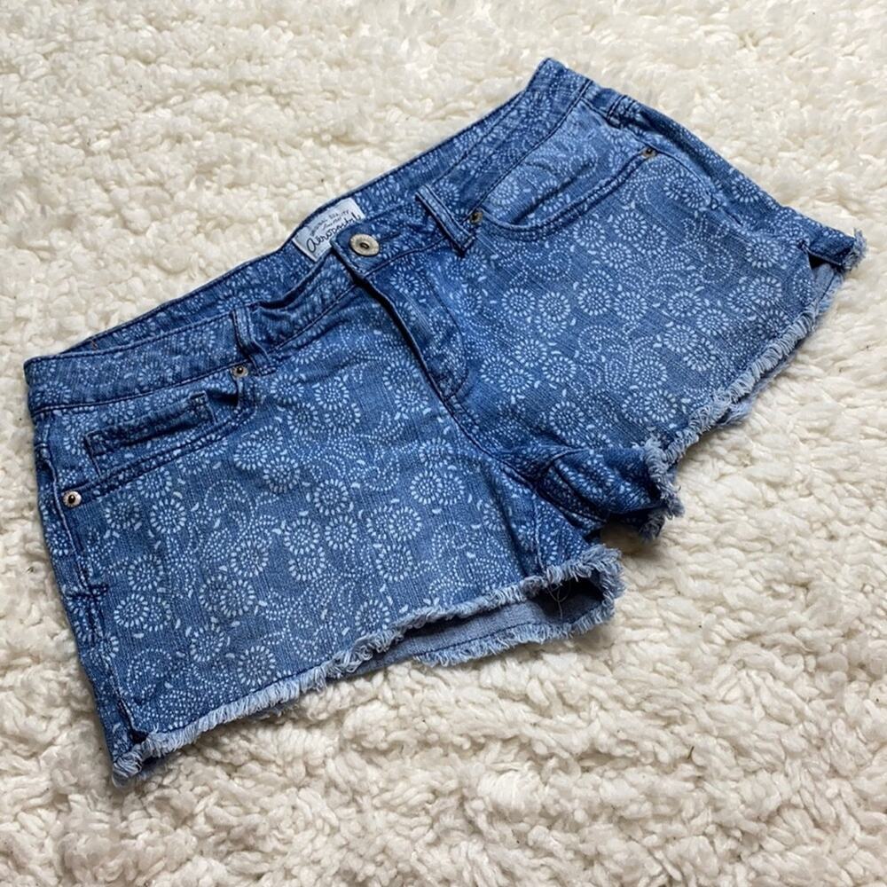 Aeropostale Patterned Denim Low Rise Shorts BT25